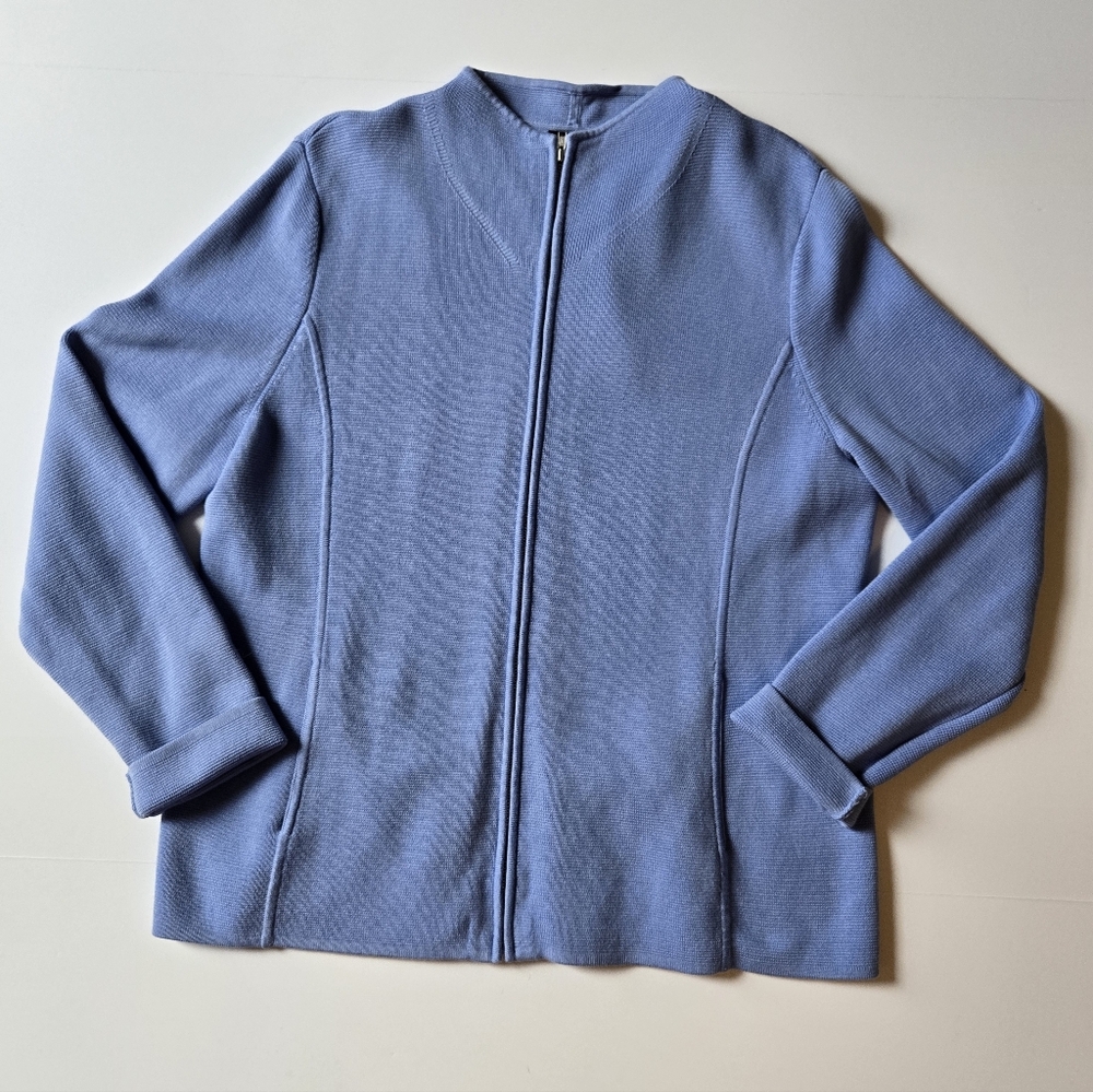 Talbots Women's Periwinkle Blue Zip-Up Cardigan Sweater – Soft Knit Jacket, Size - Picture 2 of 3